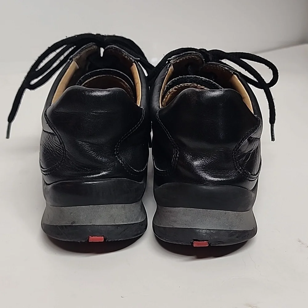 Prada black square toe lace up mens leather sneakers.  Made in Italy.  Quality. - Picture 5 of 12